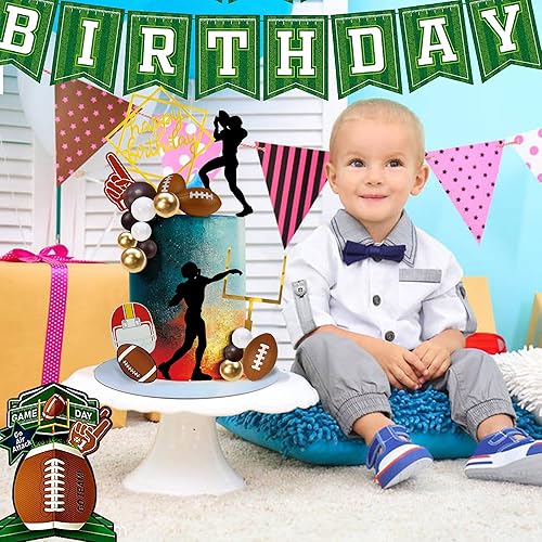 Miniatura 3 de Juego de 21 decoraciones de pastel de fútbol de 21 piezas, incluye acrílico de feliz cumpleaños, jugadores de pelota de rugby, decoración de