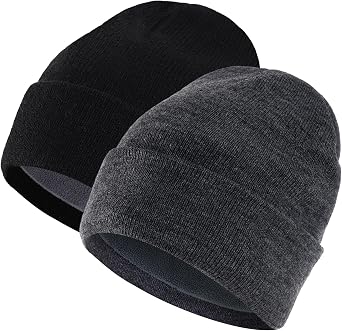 2 Pack Winter Beanie Hats for Women Men Fleece Lined Beanie Knit Cuffed Hat Warm Outdoor Skull Cap for Cold Winter