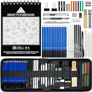 50pcs Sketching pencils Drawing Pencils Set Art Supplies | Sketch pencils,Graphite,Charcoal,Sketch book,Drawing supplies | In Black Zipper Case | For adults,teeage, Kids 9-12