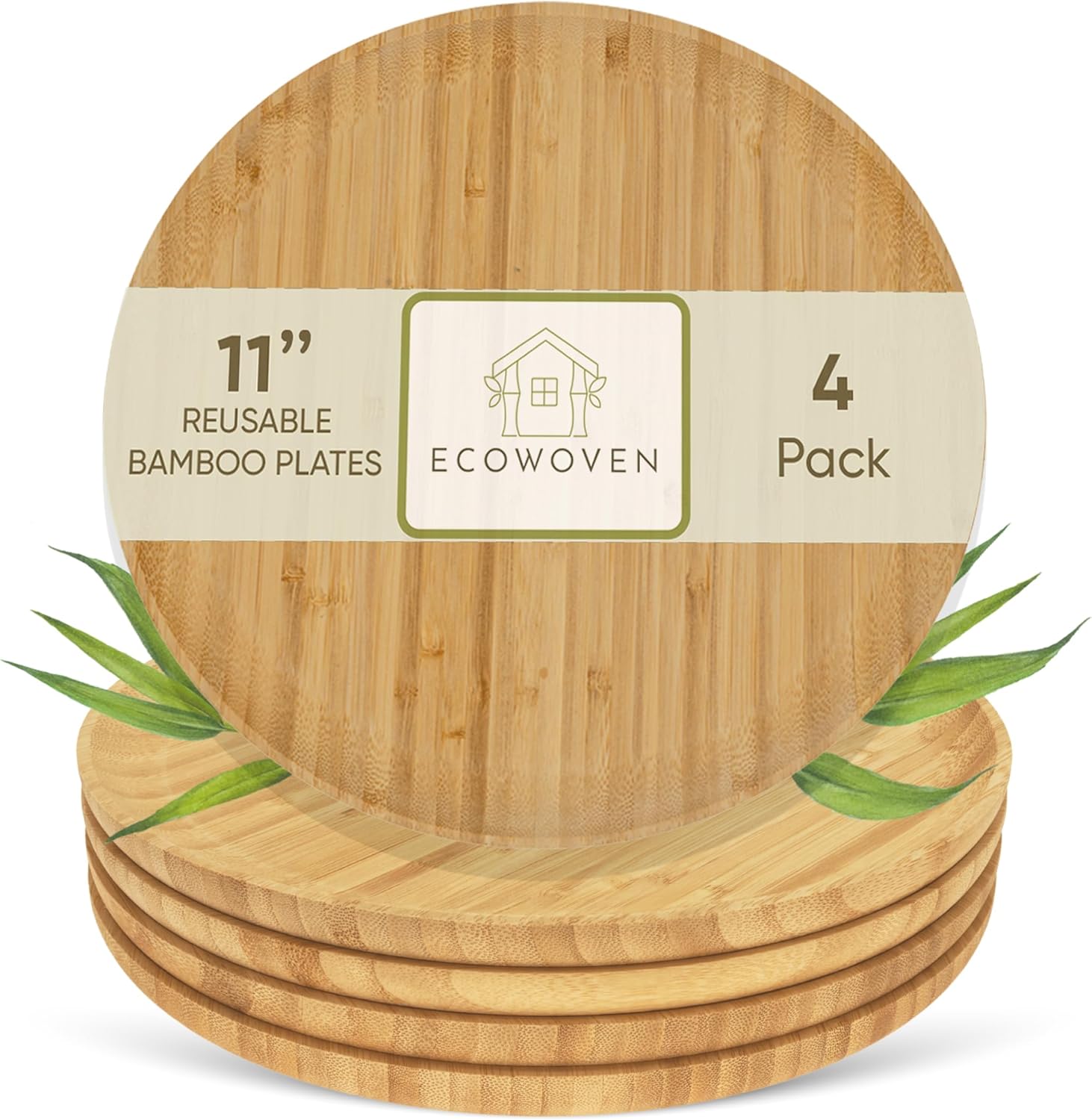 Ecowoven Bamboo Plates Reusable Natural Bamboo Dinner Plates Eco