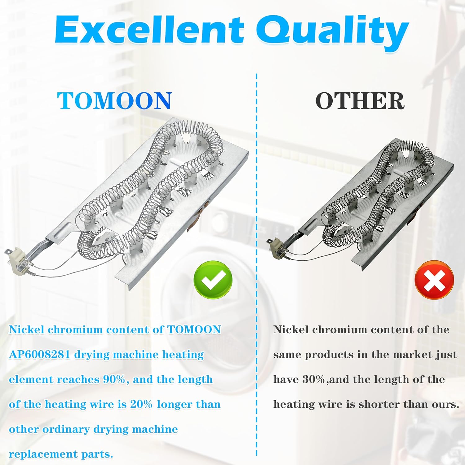 【Upgraded】W11344457 W11045584 WP3387747 8527865 Heating Element for Maytag Bravos XL Kenmore &Whirlpool Duet Cabrio Dryers MEDB835DW4 MED6230RHW1 MED6230HW2 MED5630HW1 MED5630HW2 WED5100HW1MED9700SB0 - Image 8