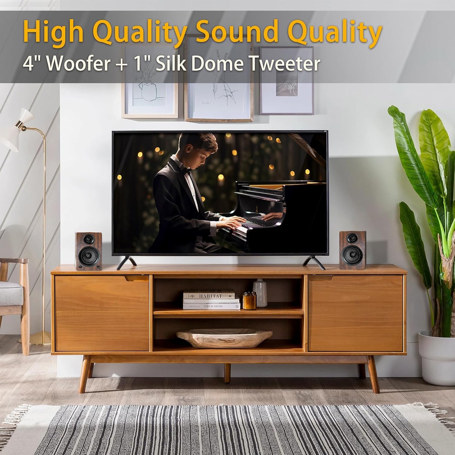 UCINNOVATE Active Bookshelf Speaker, Compact Powered HiFi Speakers, Bluetooth & AUX Input, Wooden Enclosure, Dynamic 3D Surround Sound for Music, Vinyl Records, Home Theatre, Gaming, PC, Laptop (Pair)