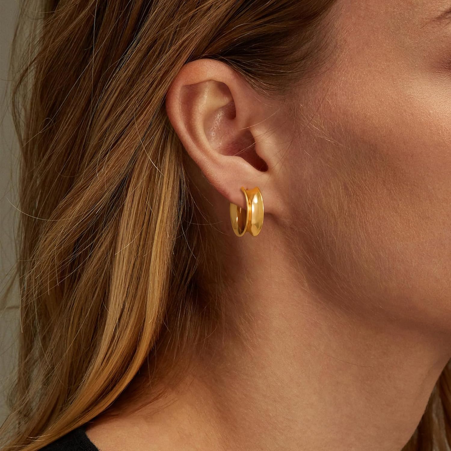 Chunky Hoop Earrings for Women 14K Gold Plated Huggie Hoops, Gold Polished Earrings Delicate Simple Hypoallergenic Jewelry Gift - Image 2