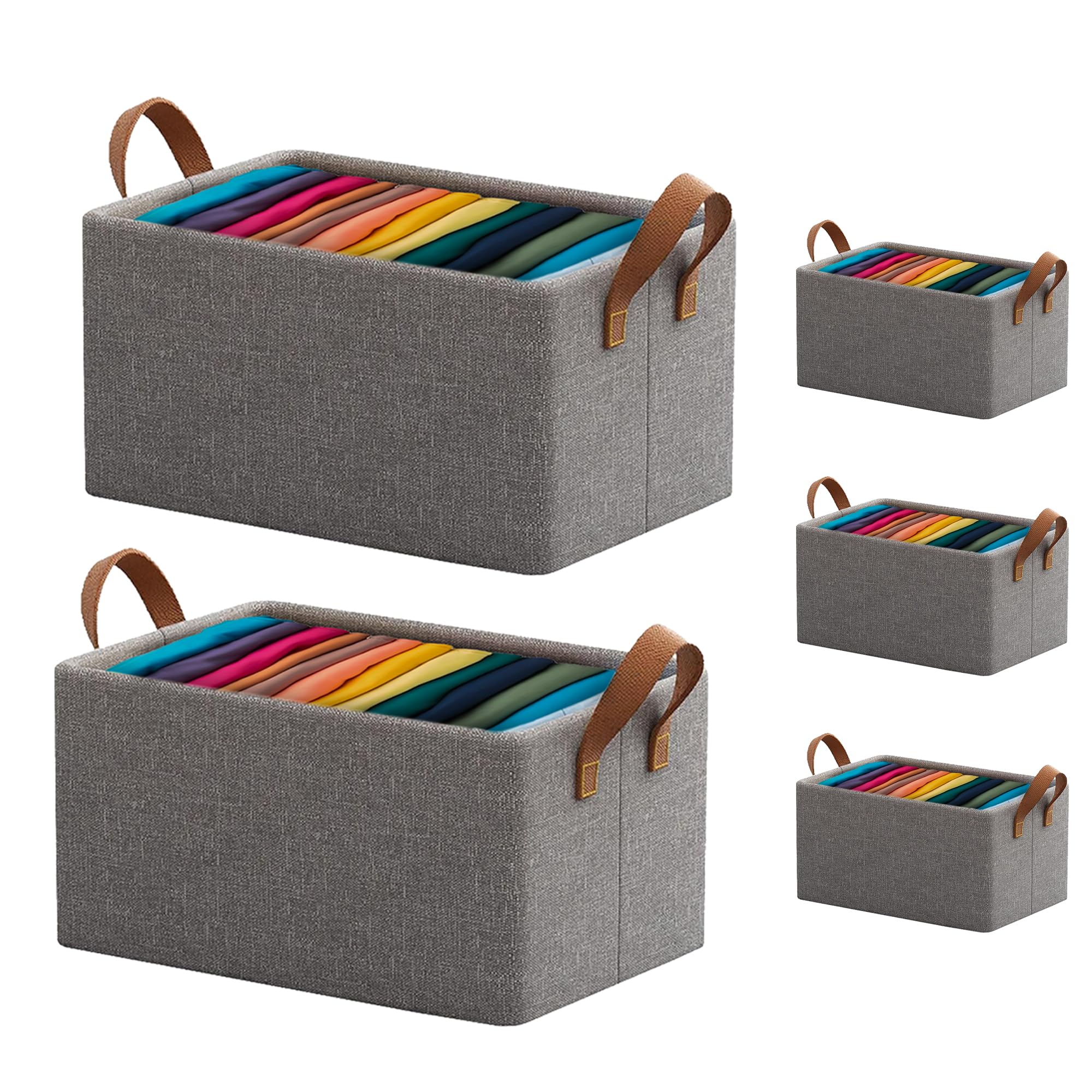 Yellow Weaves Wardrobe Organizer for Clothes, Foldable Clothes Storage Baskets for Wardrobe, Toys, Books, Saree, Shirts, and Blankets Storage Box with Handles (Pack of 5) - Grey (B0D9Q9NXCY) Amazon Price History, Amazon Price Tracker