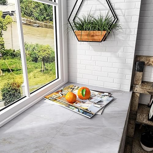 Miniatura 6 de CHICHOME Paquete de 32 azulejos de vinilo impermeables para despegar y pegar, de 12 x 12 pulgadas, autoadhesivos, removibles de mármol gris