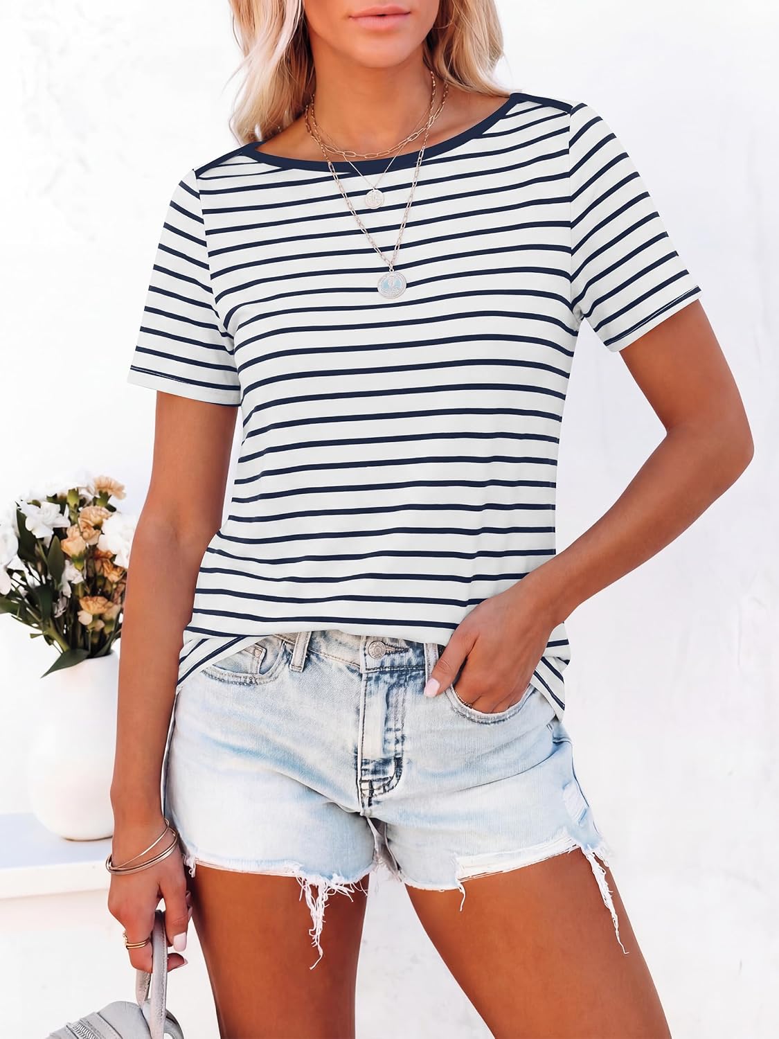 ANRABESS Womens Boat Neck Tops Short Sleeve T-Shirts Causal Fashion Tee Shirts 2026 Summer Spring Clothes