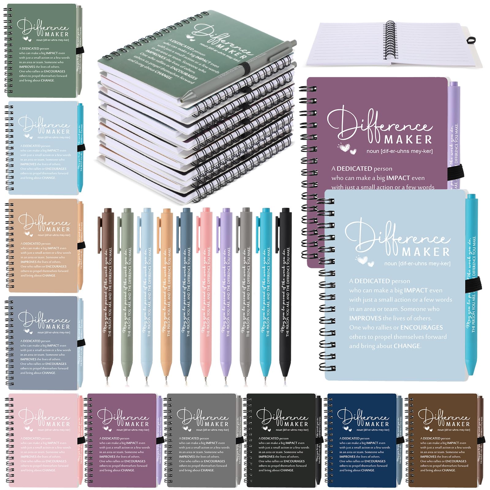 Photo 1 of ** CORNERS BENT/DENTED** Resurhang 20 Sets Difference Maker Employee Appreciation Gifts Bulk Inspirational A6 Spiral Notebooks Journal with Ballpoint Pens for Teacher Nurse Volunteer Coworker Staff Team Gifts (Office Colors)