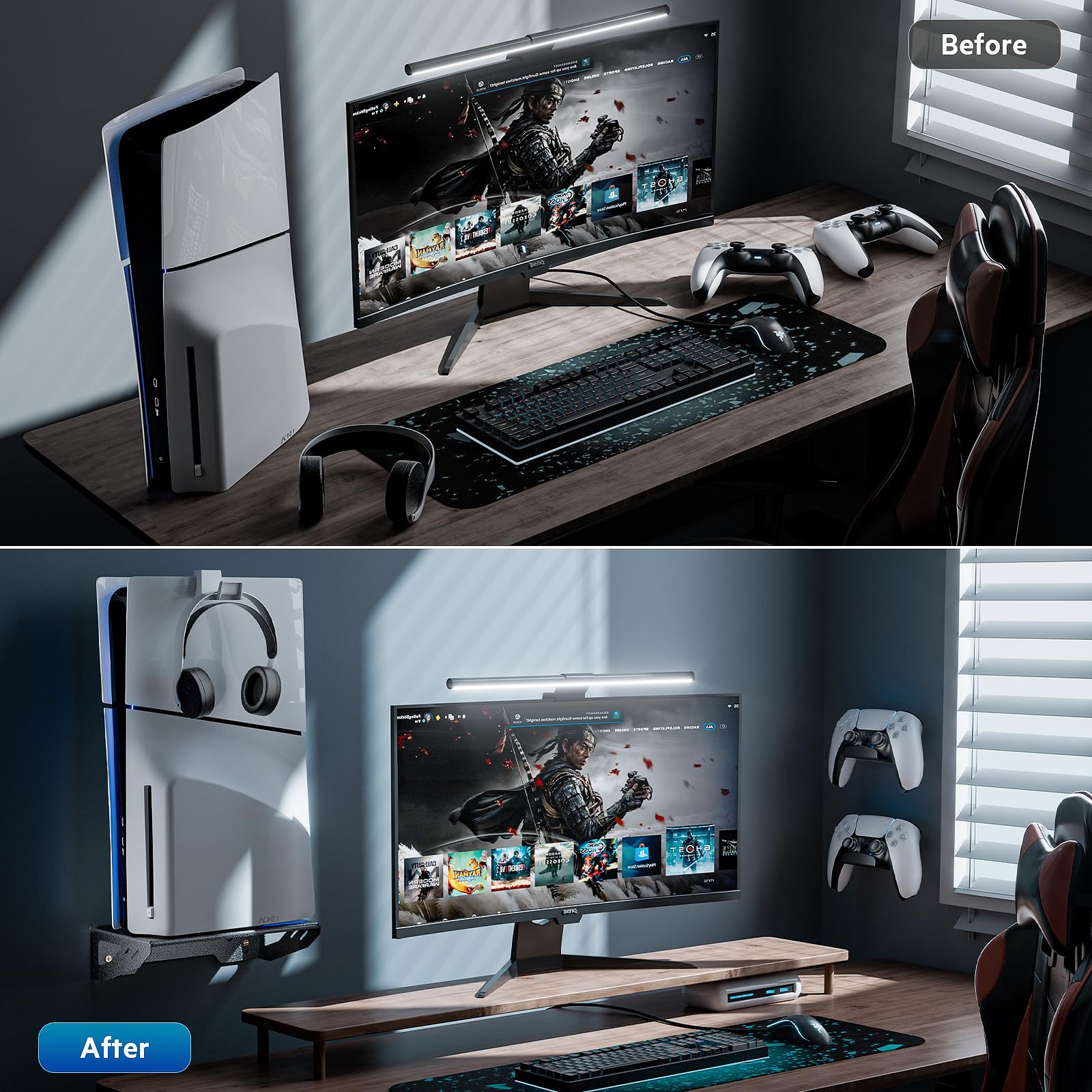 Aceshop Support Mural PS5/PS5 Slim,Support mural compatible avec PS5/PS5 Slim (Disque et Numérique) Acier Support Mural Playstation 5 Support mural pour console PS5/PS5 Slim avec support de Contrôleur
