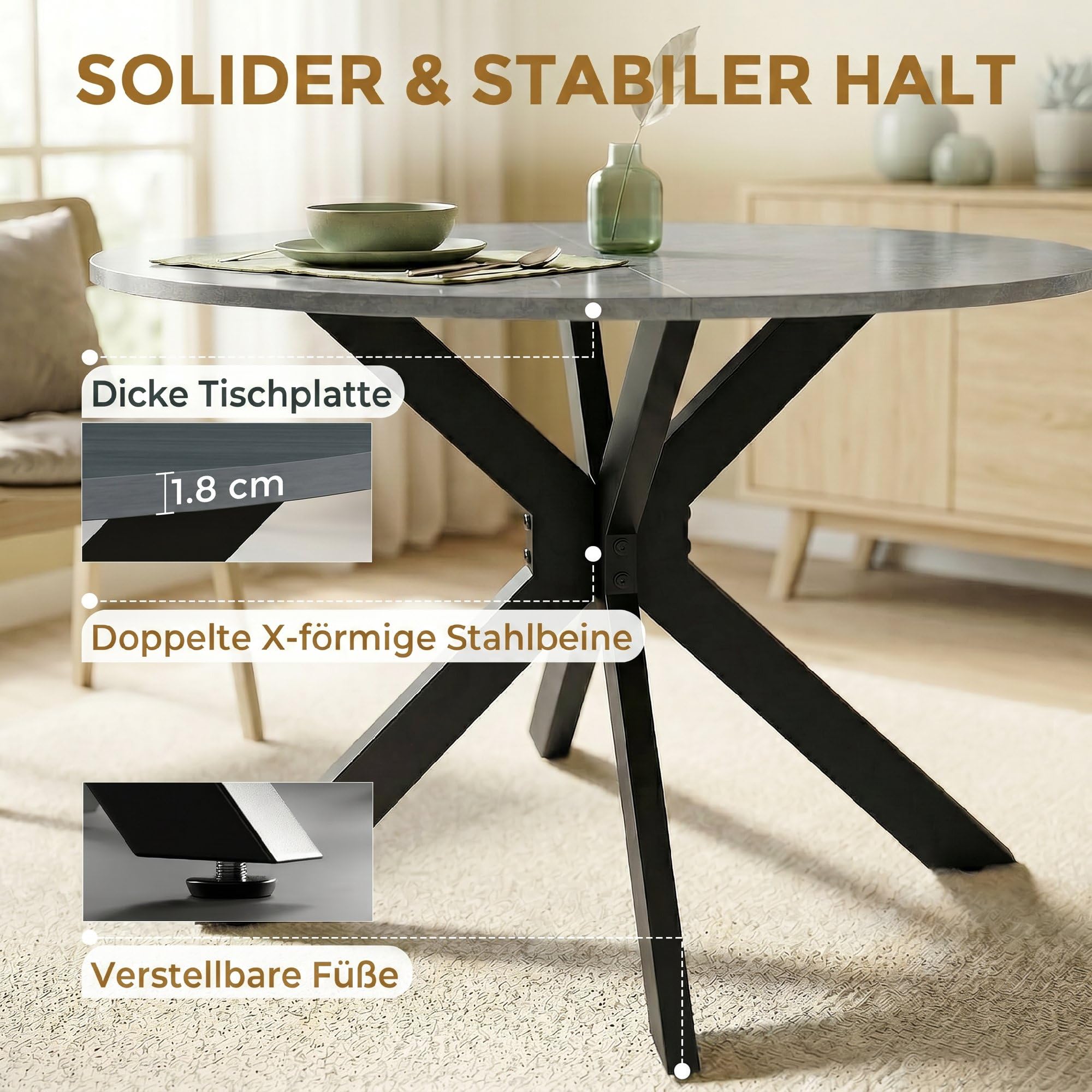 HOMCOM Table Pliante Ronde pour 2-6 Personnes 110x110x76 cm Gris Ciment