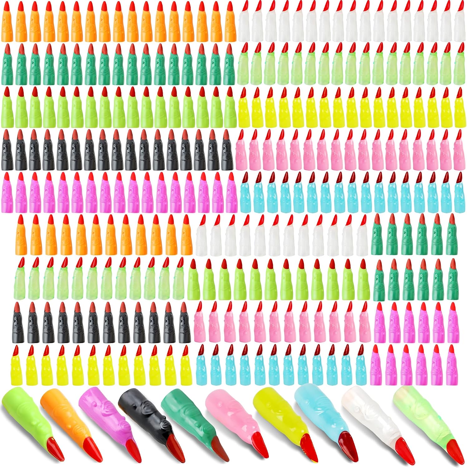 300 Pcs Halloween Witch Fingers Colorful Witch Fingers Bulk Plastic Fingers for Halloween Decorations Witch Party Favors, 10 Colors