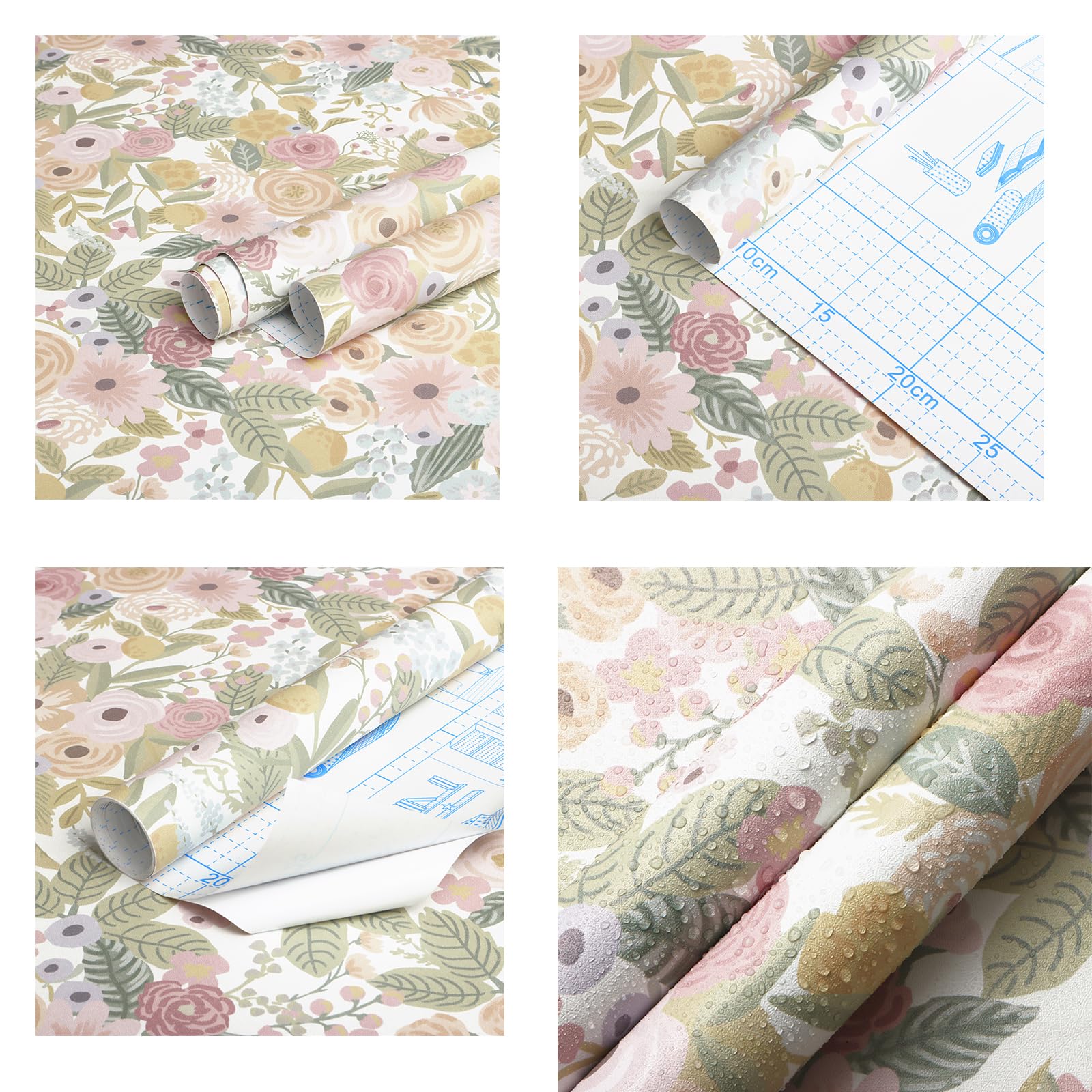 Timeet Samoprzylepna tapeta w kwiaty, różowa, samoprzylepna tapeta w stylu vintage, 41 x 300 cm, kwiatowa, folia do mebli, wodoszczelna, winylowa, papier ścienny do salonu, sypialni, kuchni, szafek