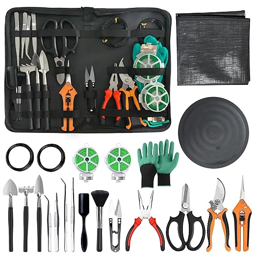 Bonsai Toolkit - Mini Garden Tools, Bonsai Wire Kit, Repotting Mat for Indoor Plants, Bonsai Tools, Succulent Tools, Bonsai Tree Kit Tools for Beginners, Bonsai Turntable, Transplanting Tool