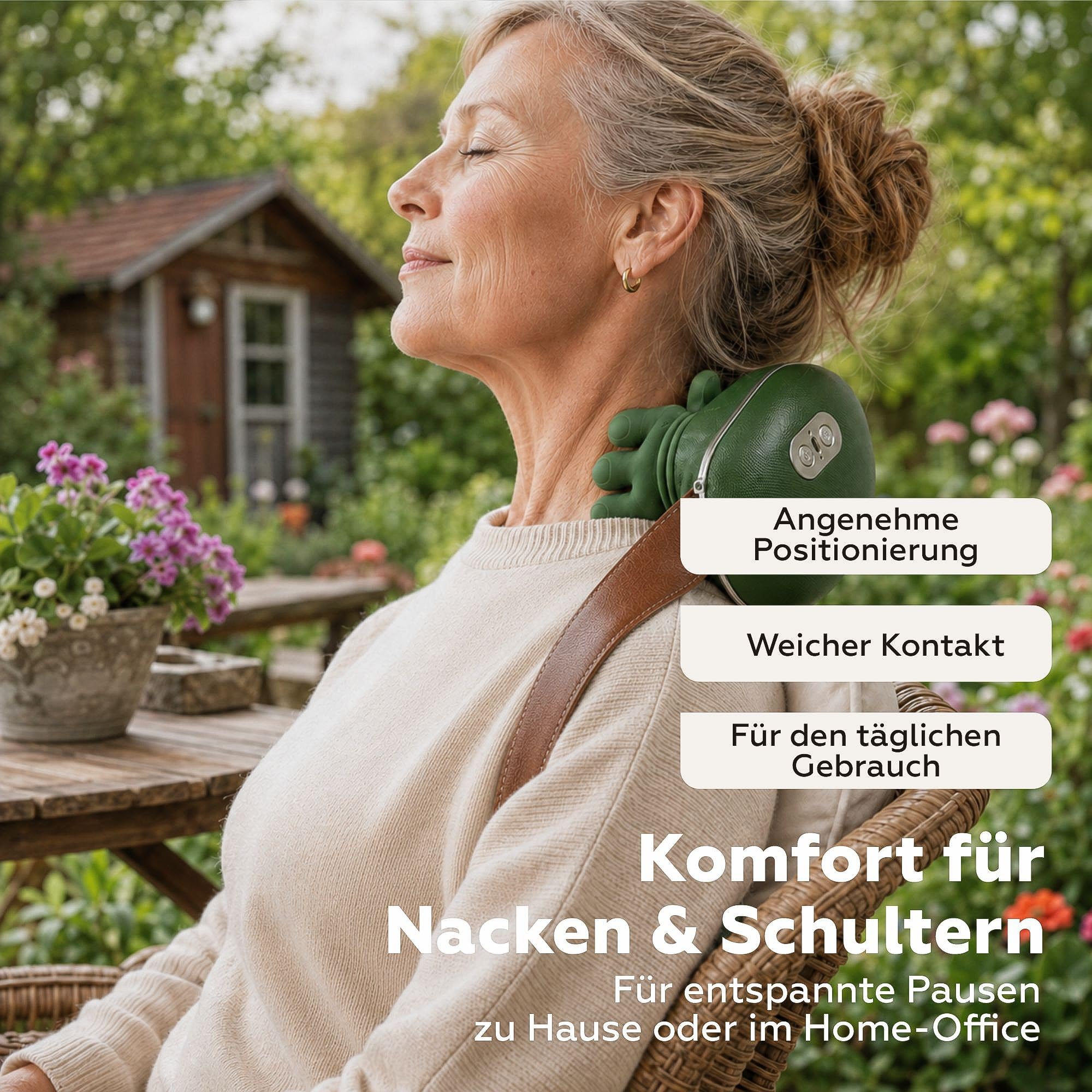 Nackenmassagegerät mit Wärme, 4D-Knetmassage, 3 Intensitäten, 2 Heizstufen, kabelloses Massagegerät für Nacken und Schultern