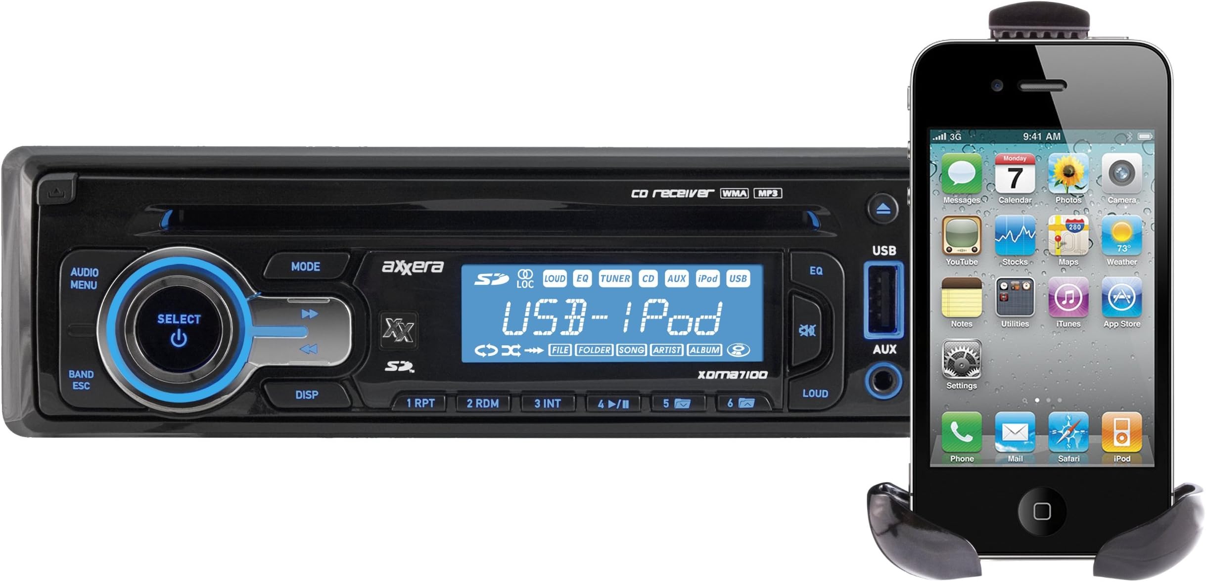 Axxera XDMA7100 Multi-Format CD Receiver with Full Control for iPod® and iPhone®