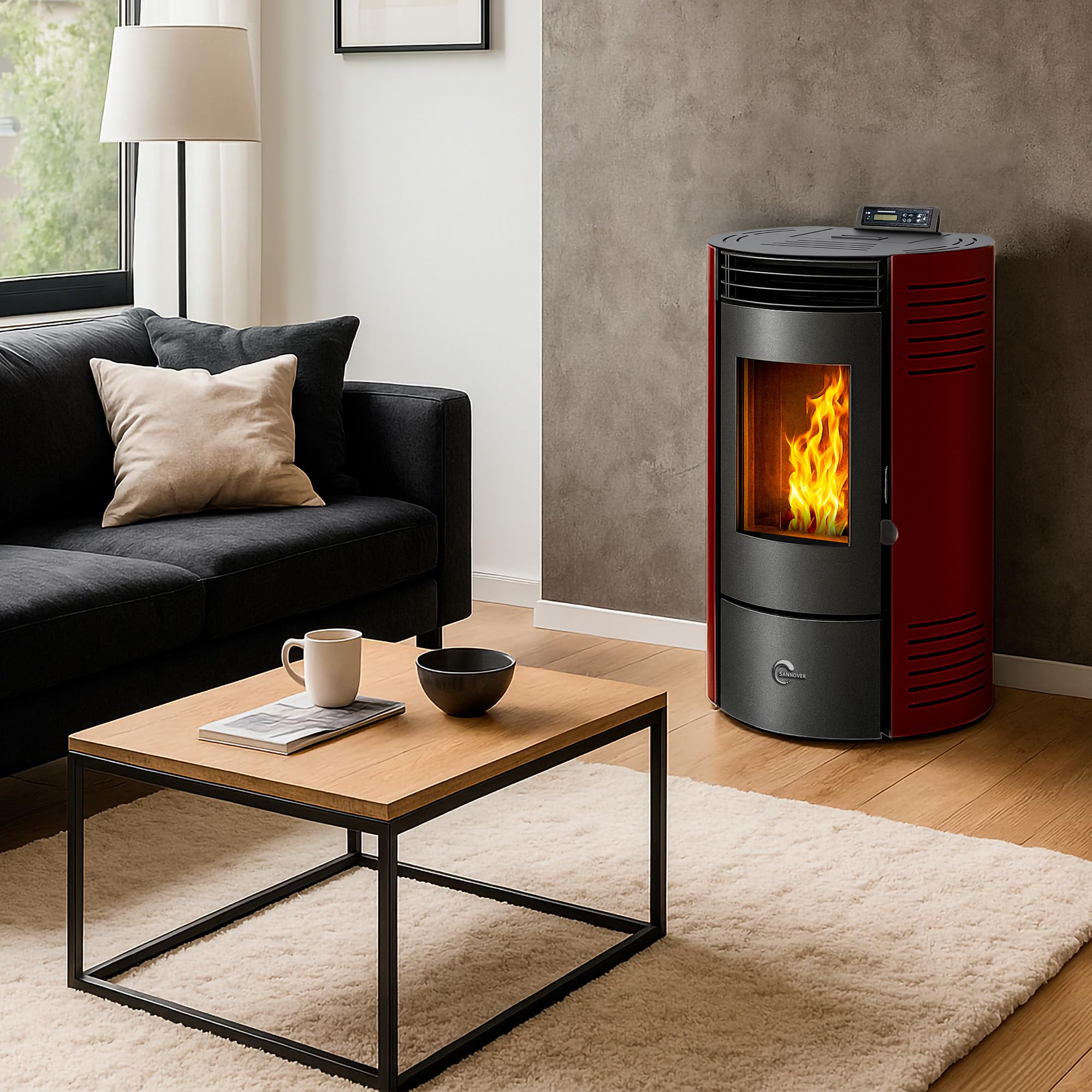 Sannover Azora Pelletofen wasserdicht 11,6 kW Bordeaux