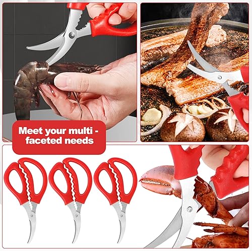 Miniatura 5 de 8Pcs Seafood Scissors - Crab, Shrimp, Lobster Scissors in Stainless Steel (Red)