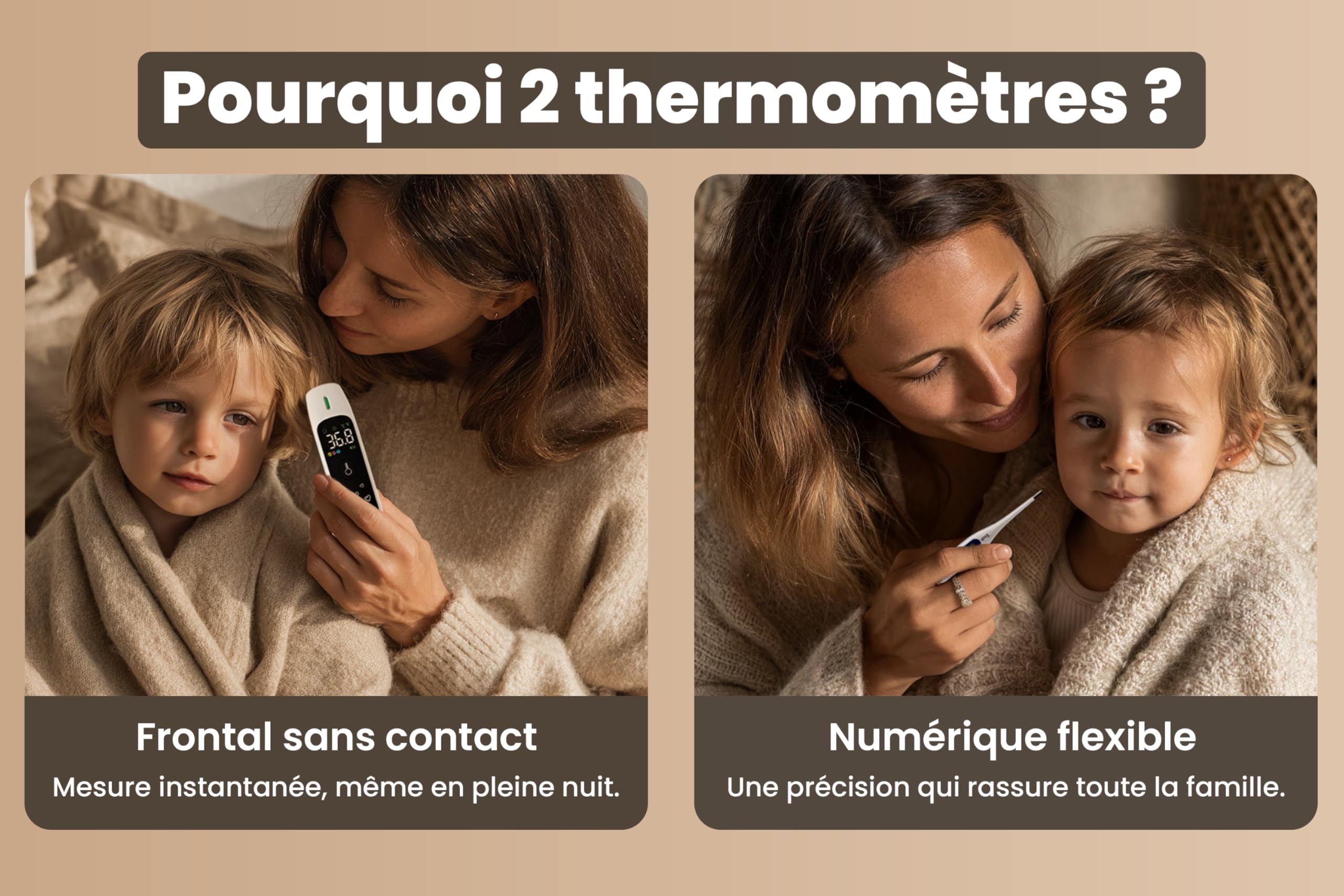 Pack Duo Thermomètre Frontal Bébé Sans Contact (Précision selon l'Âge) & Numérique Oral & Rectal – Marque Française – Idéal Naissance – Précis & Silencieux – Enfant & Adulte – CE Médical
