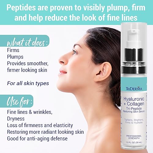 Miniatura 3 de TriDerma Suero de ácido hialurónico para cara con péptidos de colágeno, 5% niacinamida y matrixyl 3000, suero facial antienvejecimiento de fuerza