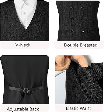 Men's Suits 3 Piece Slim Fit Tweed Herringbone Suit for Men Grom Wedding Blazer Prom Jacket Vest Pant Set Tuxedo