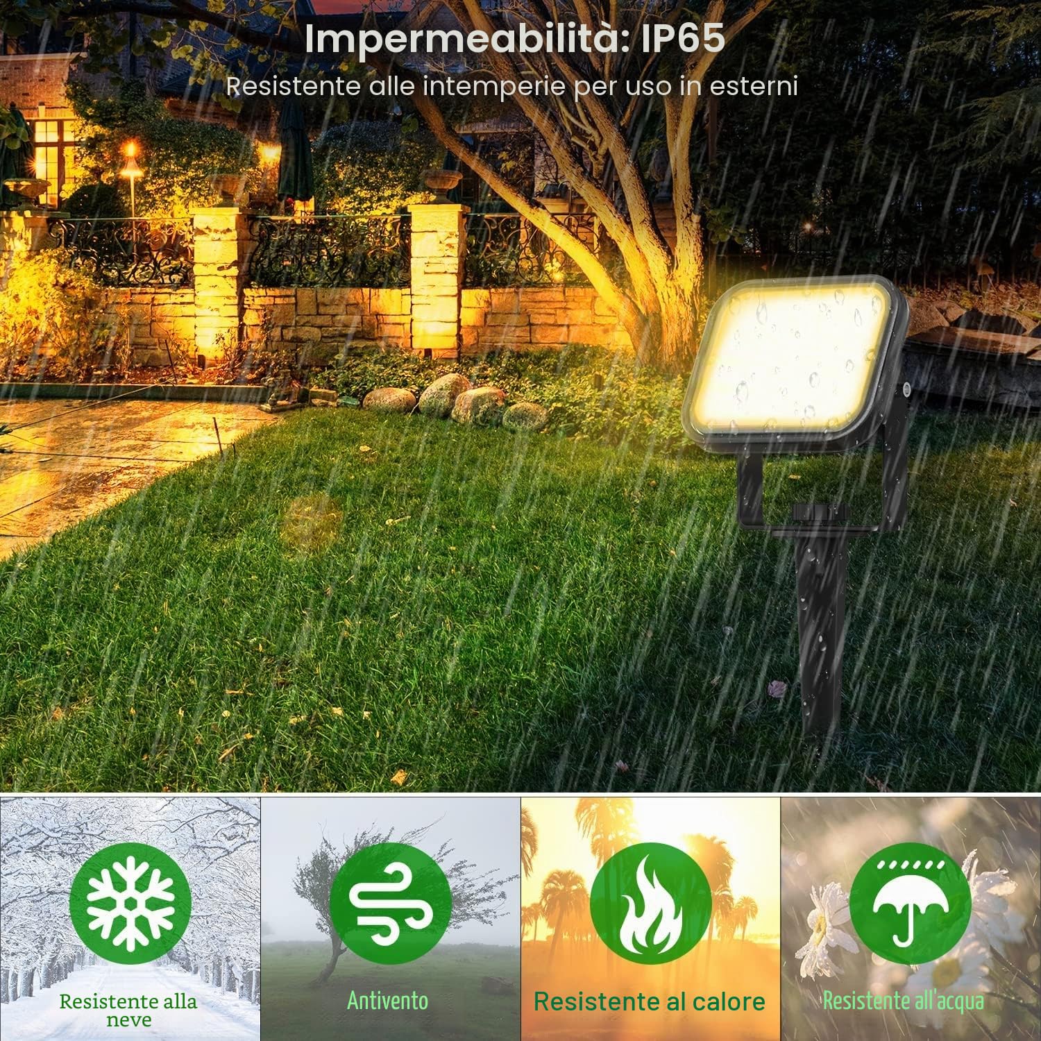 NATPOW Faretti Solari a Led da Esterno, 3000K Luci Solari da Giardino, 2 Modi, Automaticamente Acceso o Spento, Impermeabile IP65 Luci Esterne ad Energia Solare per Cortile, Patio, Alberi, 2 Pezzi