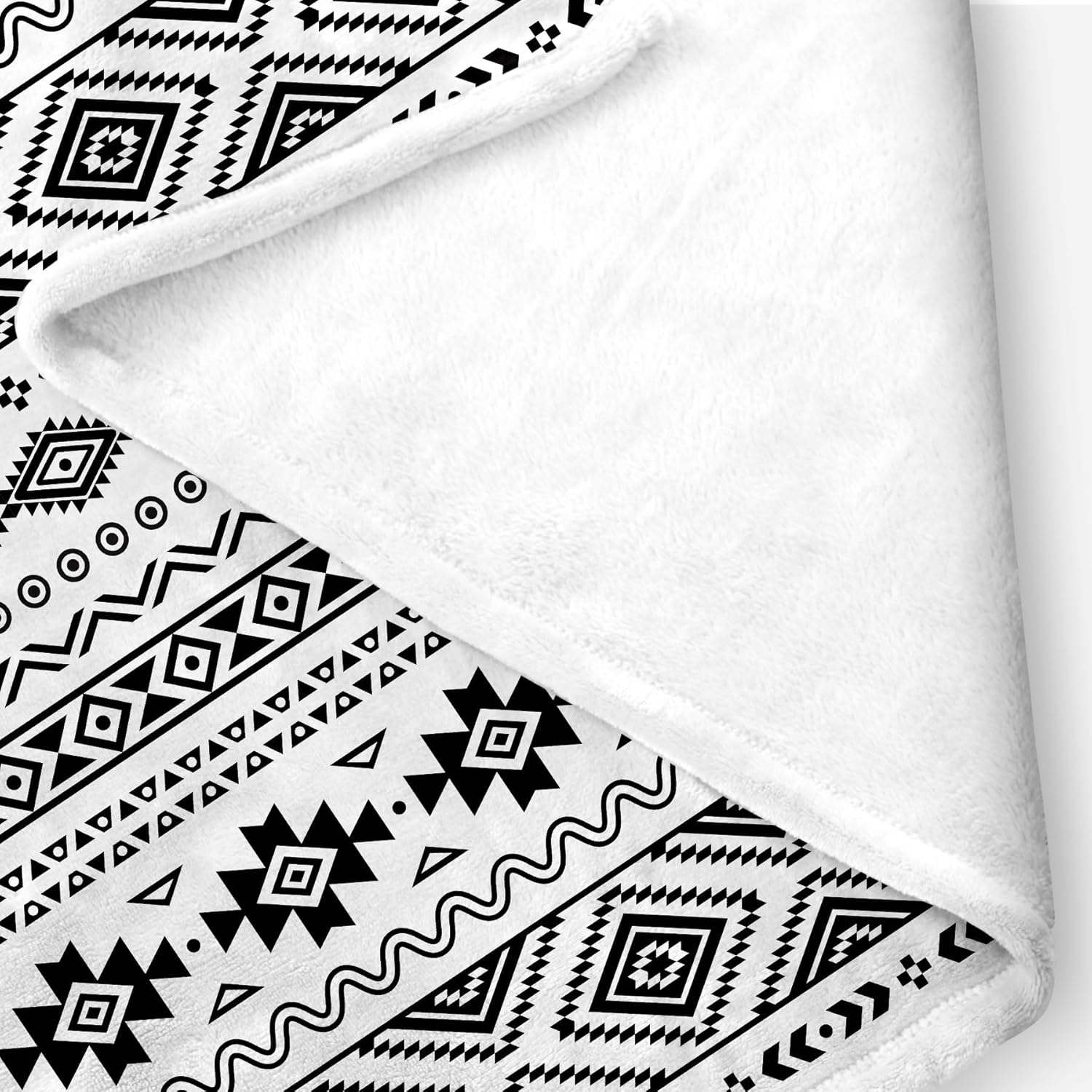 Aztec Blanket, Black and White Boho Native Tribal American Throws Blankets, Southwest Geometric Vintage Flannel Soft Blanket Cover for Couch Chair Bed Outdoor Travel Decor, 60X80IN
