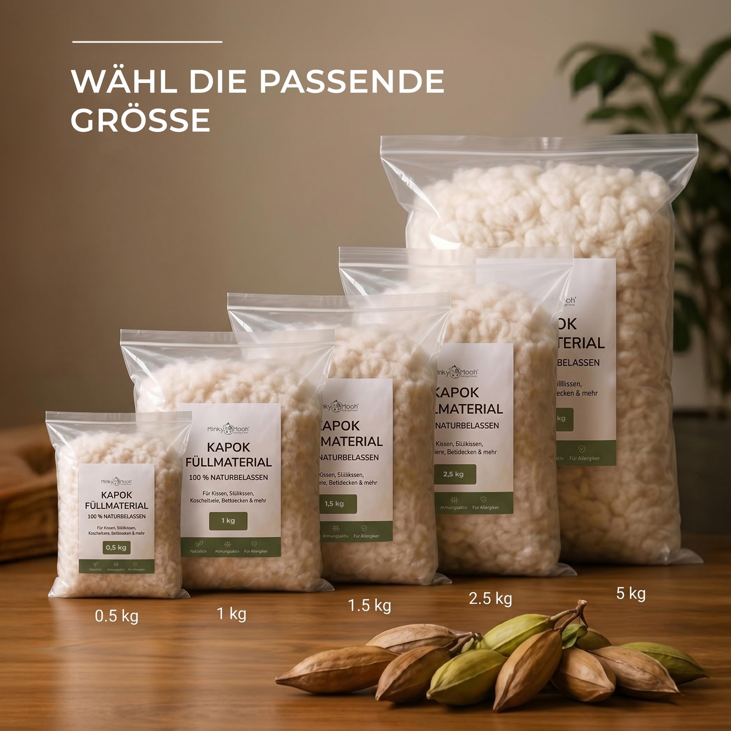 1 kg Kapok Füllmaterial (Öko-Tex 100) vegan & 100% naturbelassen - Kapokwolle & Füllwatte für Allergiker - Atmungsaktive Kapokfaser Wolle für Füllung von Stillkissen, Kissen, Matratze
