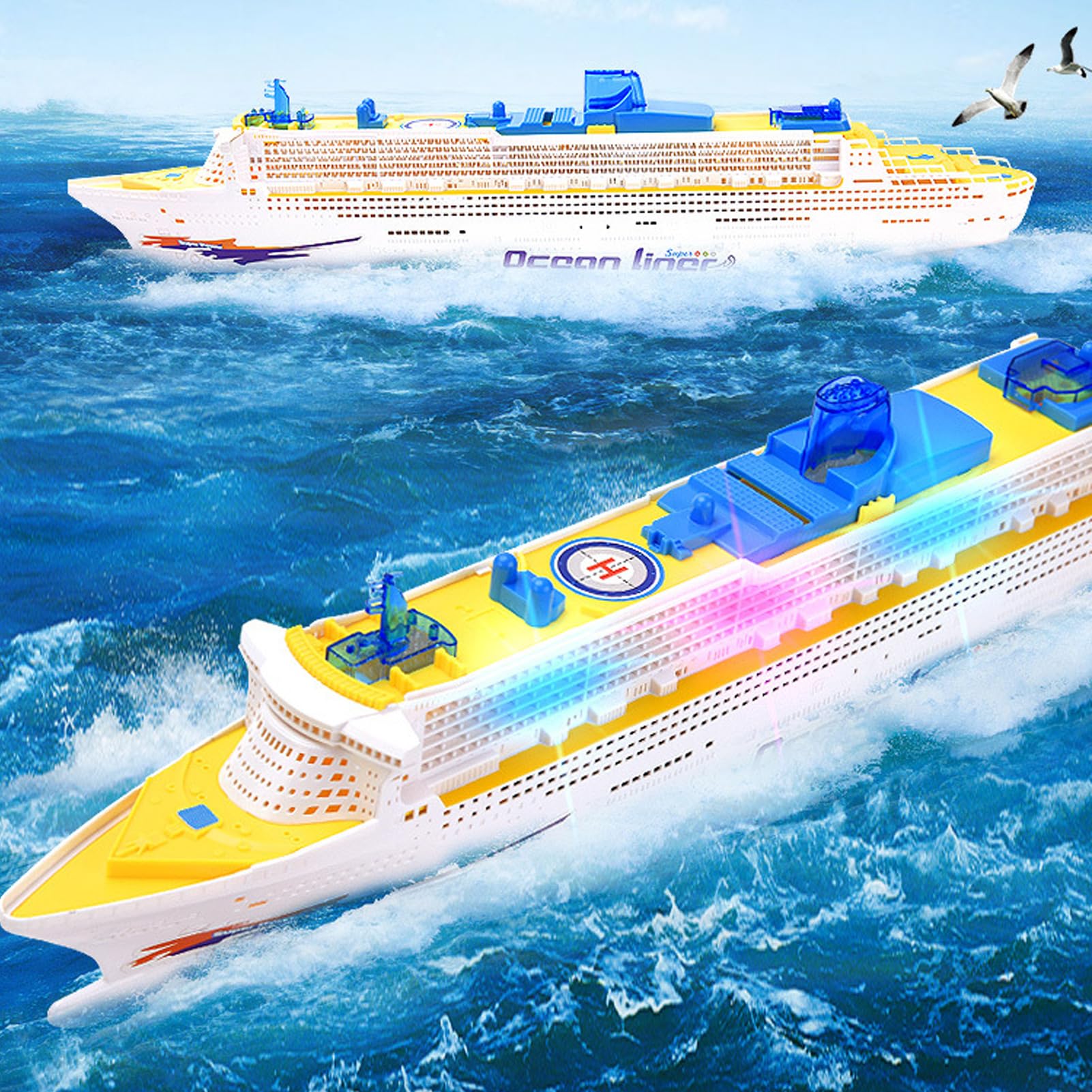 Modelo de Crucero para Niños, Barco de Juguete Eléctrico con Luces Realistas y Efectos Musicales, Rotación de 360 ​​Grados, Tamaño Más Grande para Niños y Niñas