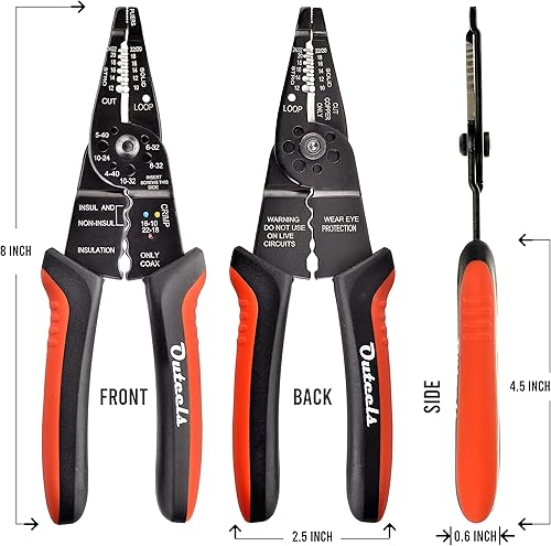 Miniatura 2 de Pelacables de 8 pulgadas – Herramienta profesional pelacables / cortador de cables, crimpadora de alambre, pelacables y cortador con multifunción –
