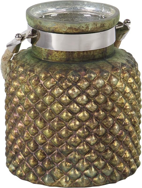 Deco 79 Coastal Jar Candle Lantern 7"W x 9"H Silver, Brown, Brass, Green