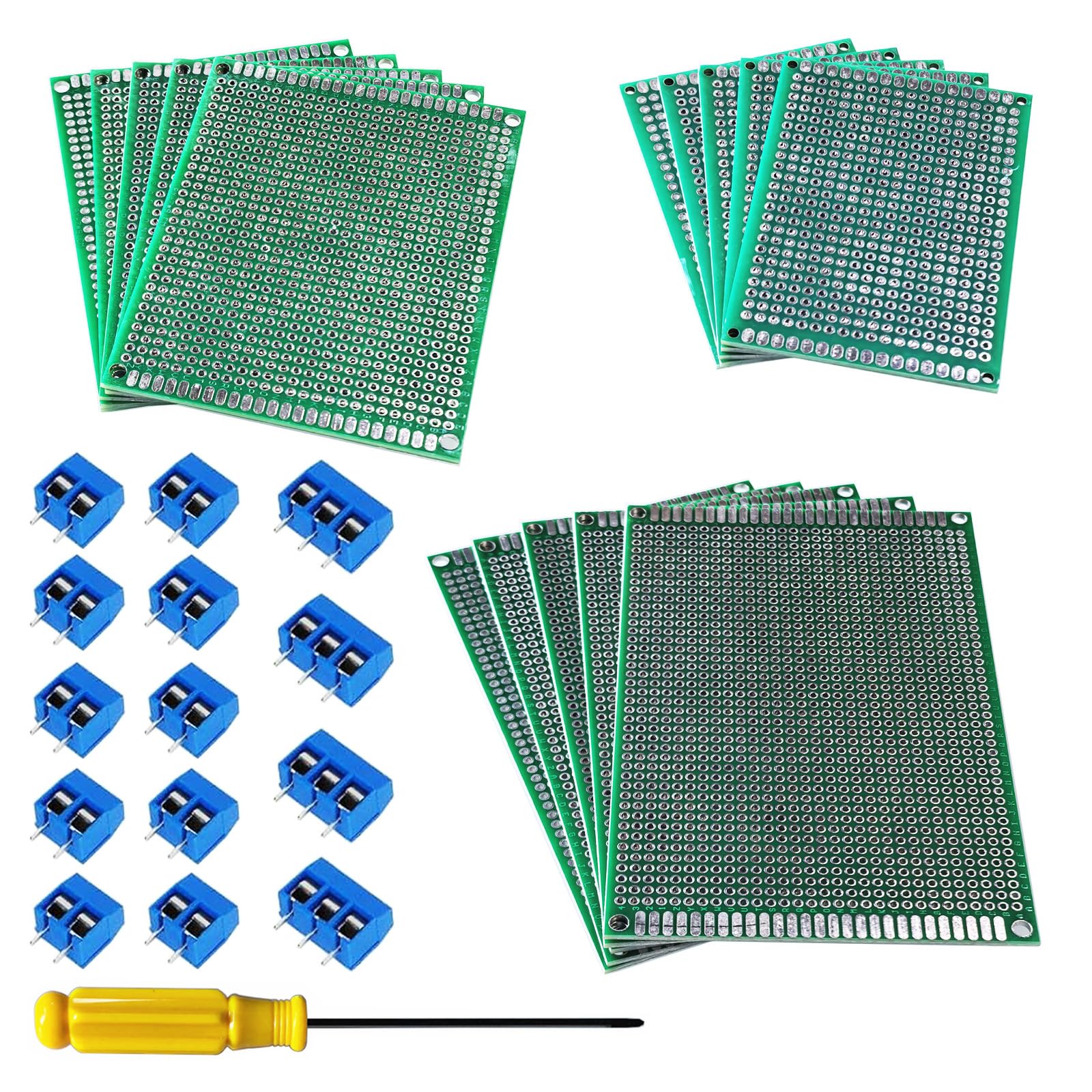 GTIWUNG Kit di Schede PCB, include 15 Pezzi Schede Prototipo a Doppia Faccia Universali Basetta Millefori 5 * 7/7 * 9/8 * 12CM Schede Elettroniche, 14 Pezzi 2/3 Pin Terminale a Vite Morsetti a Vite