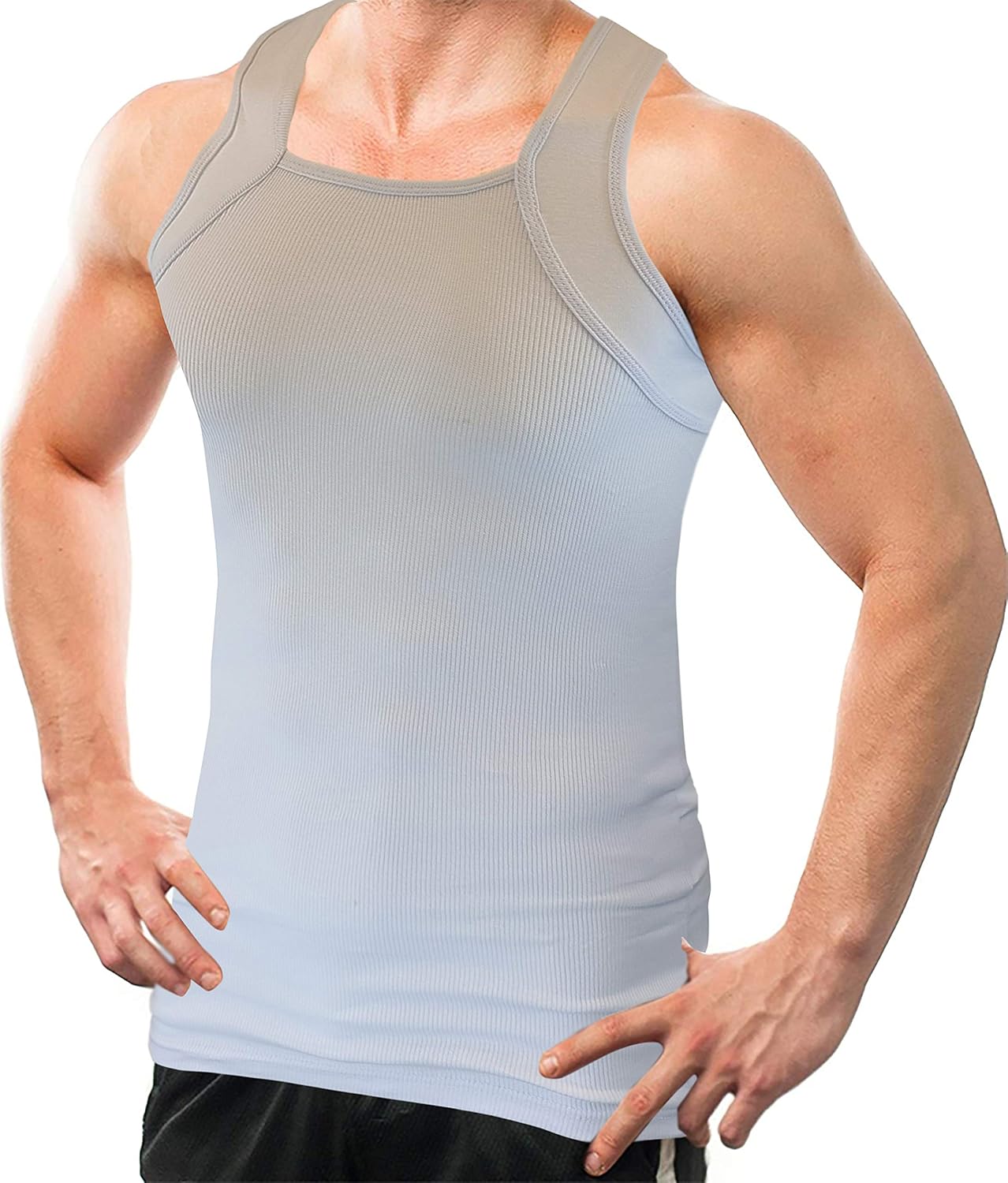 Different Touch 2 Pack Men's Tank Tops Square Cut Muscle Rib A-Shirts - Image 2