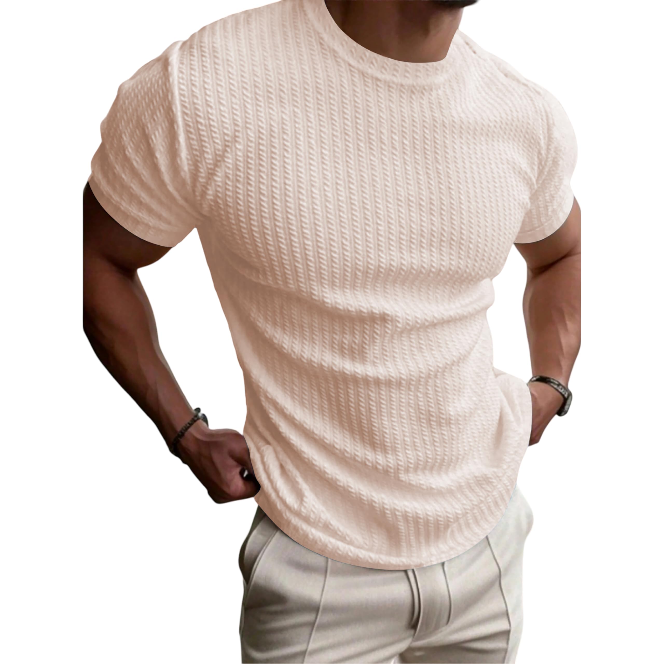 KAJARU Men's Polyster Blend Striped Pattern Regular Fit T-Shirt with Half Sleeve Round Crew Neck Standard Length and Classic Style-image-5