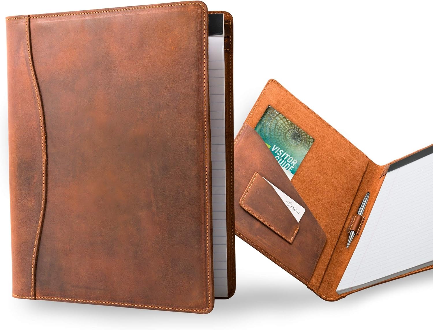 PEGAI Padfolio Legal Pad Folder Organizer | Interview Legal Document Organizer with Business Card Holder | Personalized Leather Full Size 9"x12" Portfolio Binder | Marshall (Mahogany Brown)
