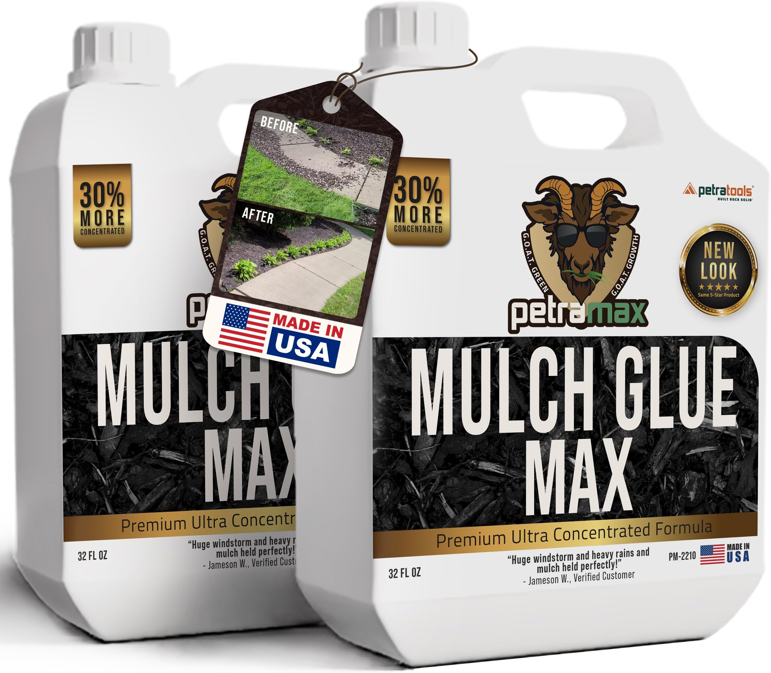 PetraMax Mulch Glue for Landscaping Rocks Max Concentrate, Non-Toxic Pea Gravel Binder, Mulch and Rock Glue for Landscaping, Landscape Rock and Gravel Stabilizer - Dries Clear Fast Dry (Max, 32oz x2)