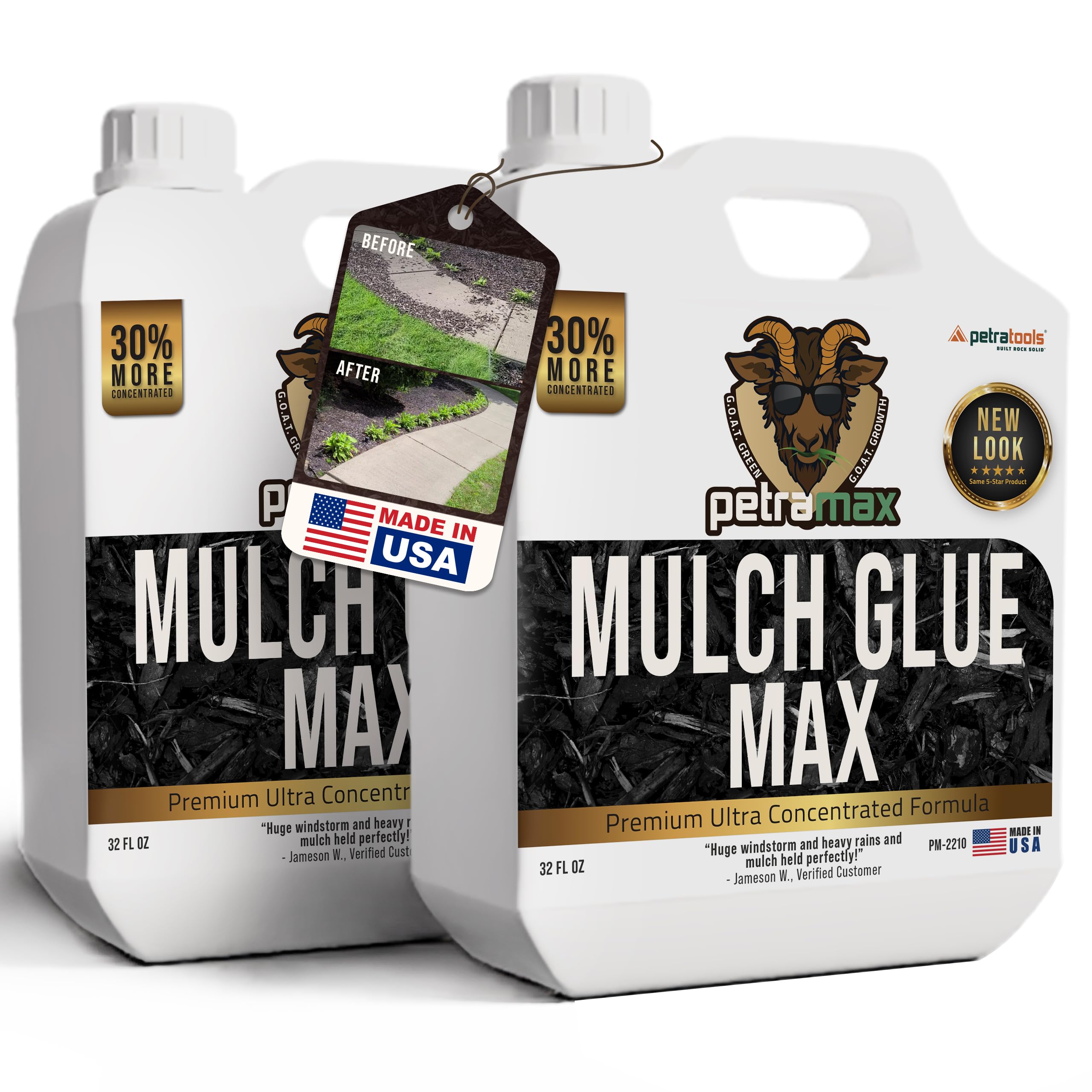 PetraMax Mulch Glue for Landscaping Rocks Max Concentrate, Non-Toxic Pea Gravel Binder, Mulch and Rock Glue for Landscaping, Landscape Rock and Gravel Stabilizer - Dries Clear Fast Dry (Max, 32oz x2)