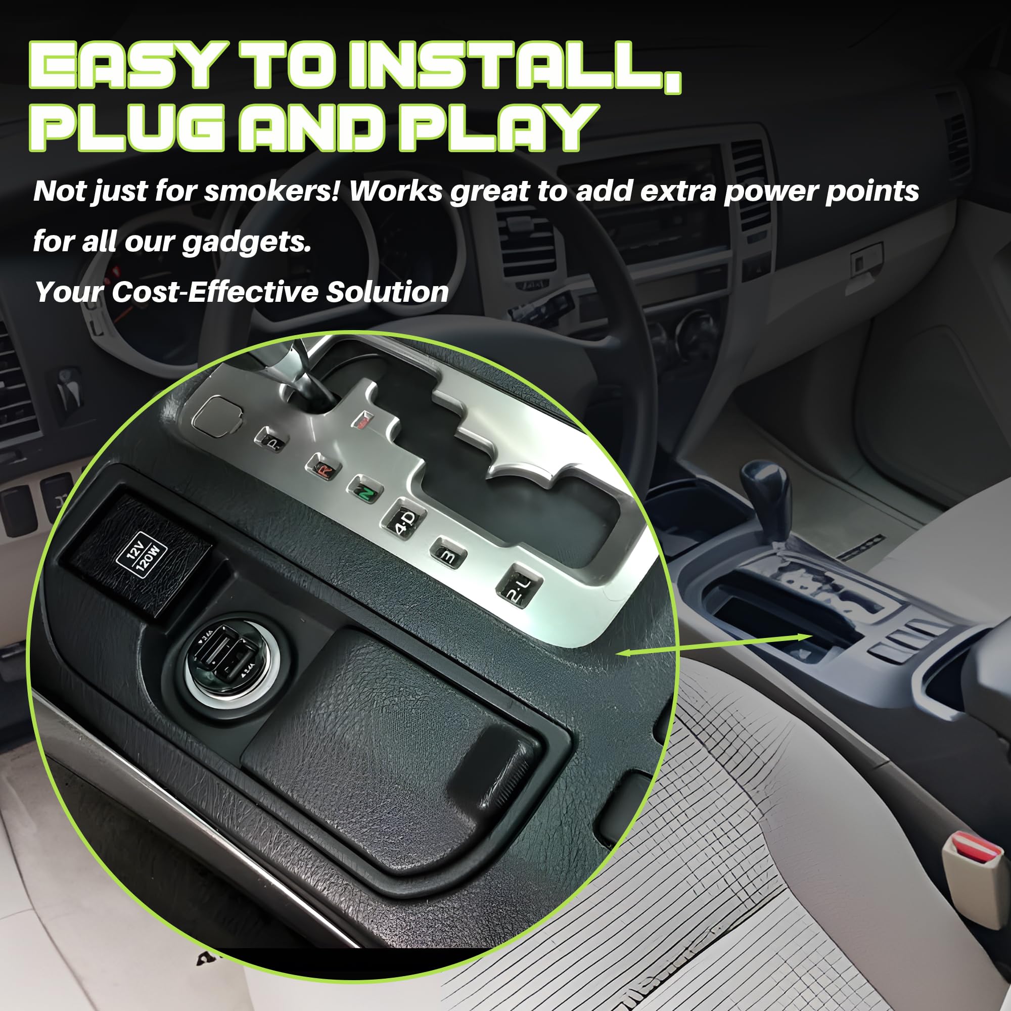 74110-35010-B0 Ashtray & Cigarette Lighter Smoker Kit Center Console Compatible with Toyota 4Runner 2005-2009, Replace#7411035010B0 Car Cigarette Lighter Adapter, 120W 12V Car Phone Charger USB Automotive