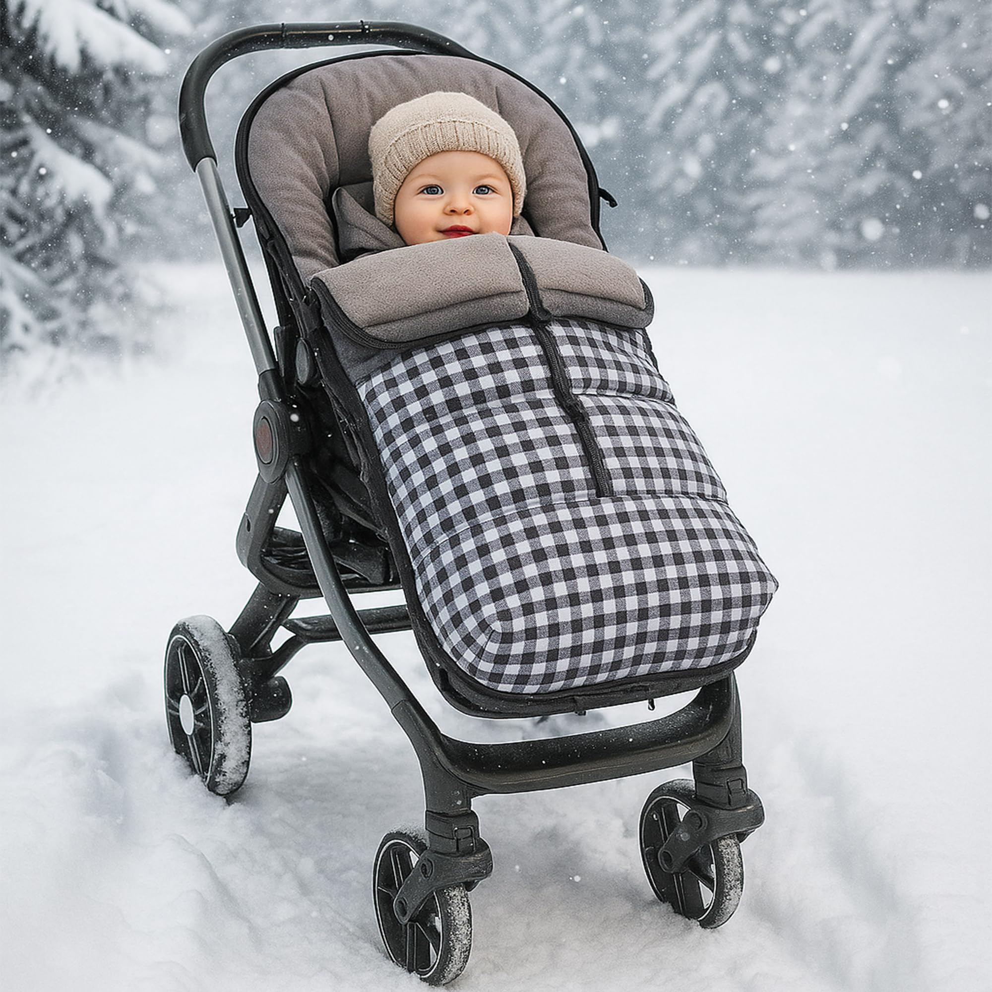 variouss Saco polar de Silla de Paseo Universal, Saco carrito de Bebé invierno, Desmontable impermeable y transpirable (Vichy Negro)