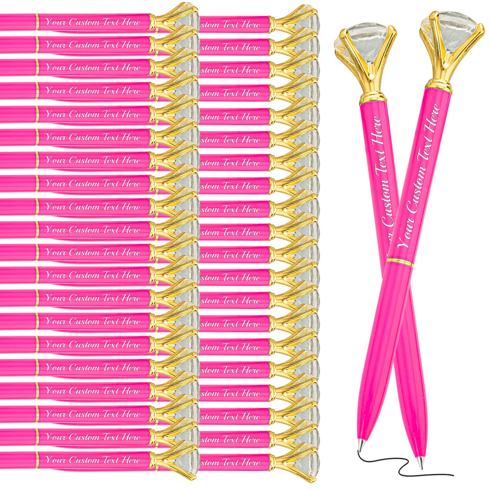 40 Pcs Diamond Pens with Crystal Personalized Rose Custom Pen with Name Bulk Engraved Metal Ballpoint Pens Customize Black Ink Bling Pens Gift Wedding