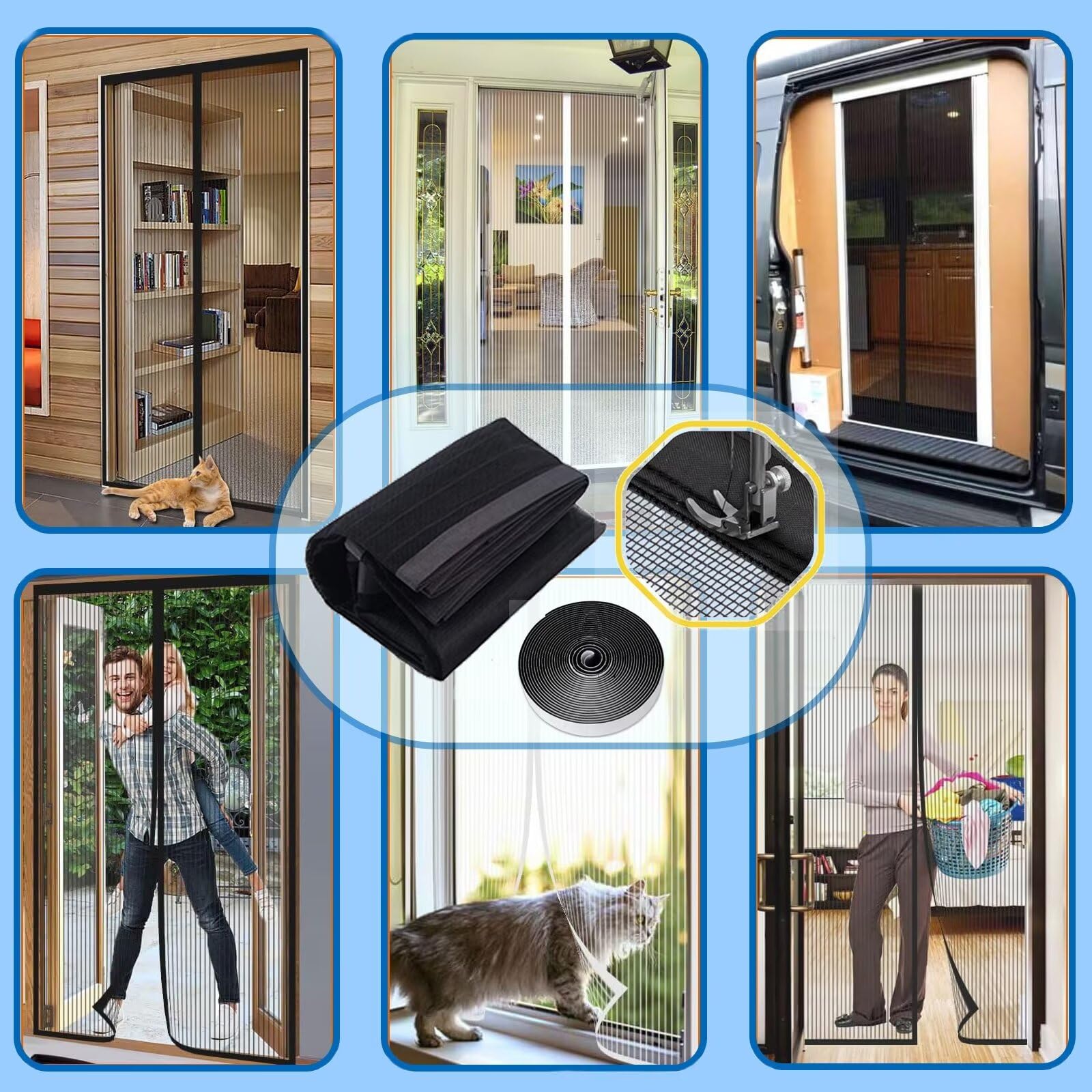 Moustiquaire Porte Fenetre, 300x215cm Moustiquaire Fenetre Magnetique, Rrideau Anti Mouches pour Porte Exterieur/Couloirs/Patio Installation facile sans percer,noir