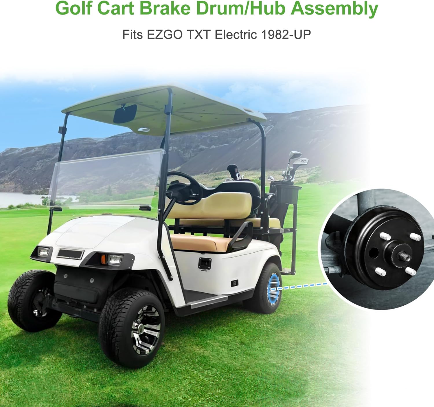 10L0L Golf Cart Brake Drum/Hub Assembly (Electric) for EZGO TXT Replaces OEM# 19186G1P