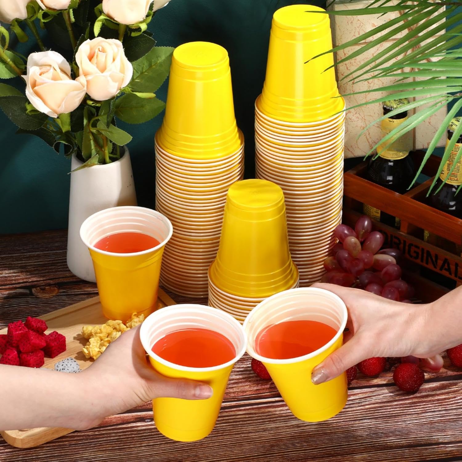 Sabary 100 Pack 12oz Valentine Plastic Cups St. Patricks Day Heavy Duty Drinking Disposable Cups with Lines for Beverage Holiday Camping Barbecues Birthday Party Outdoor Picnic(Yellow and White) - Image 7