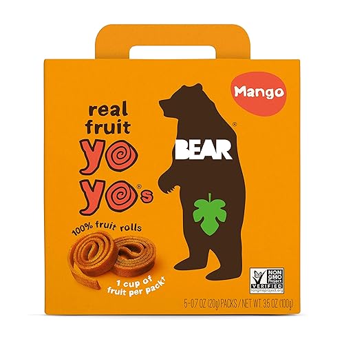 Bear Yoyo BEAR, Yoyos de fruta real, 0.7 onzas, sin azúcar añadido, totalmente natural, sin OMG, sin gluten, vegano, aperitivo saludable para niños