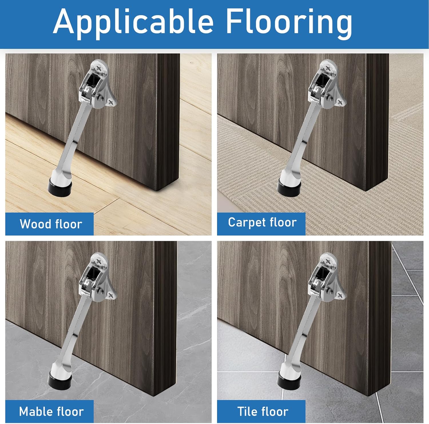 Heavy Duty Kickdown Door Stop, Commercial Grade Aluminum Alloy Door Stoppers with Non-Slip Rubber Tip, All Floor Types (6)