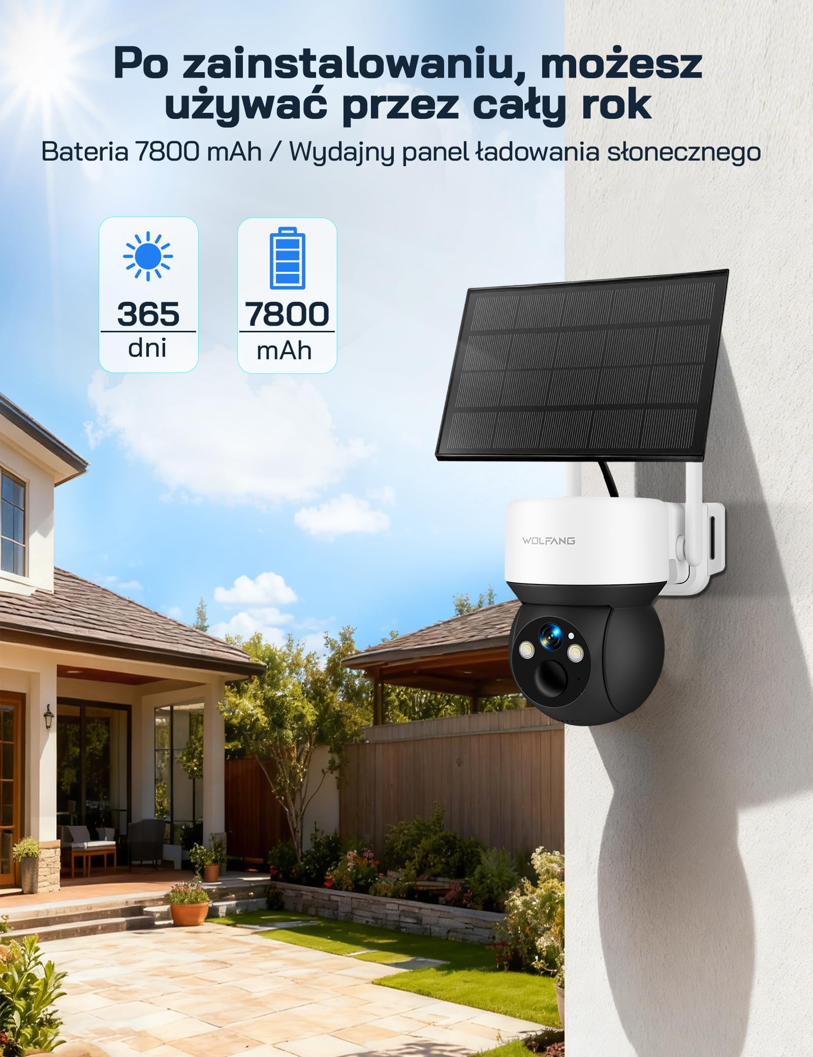 WOLFANG Kamera Łowiecka 4G LTE Solarna, Kamera Przyrodnicza 2K Live View, PTZ 355°/90°, Noktowizor, PIR, IP66, Kamera Bezpieczeństwa do Obserwacji Zwierząt