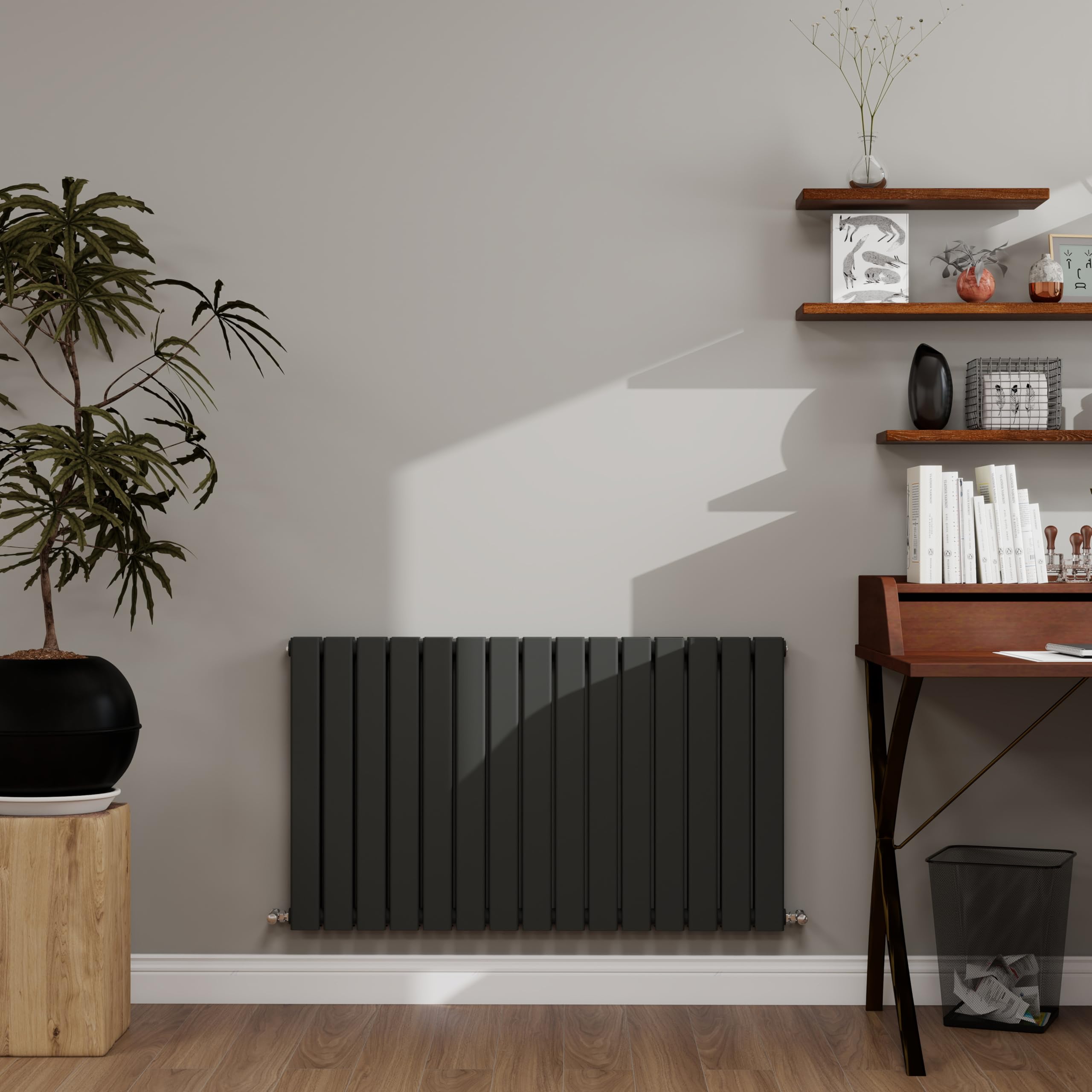 Anthracite Designer Radiator Horizontal 600×1020mm Double Flat Panel - Wall/Floor Mounted for Modern Multi-Scene & Central Heating 4587 BTU