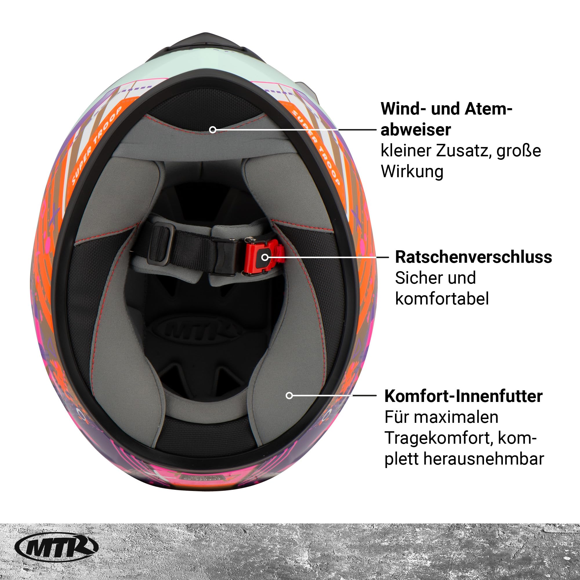 MTR S-12 Kids Evo Motorradhelm Kinder, Kinderhelm Motorrad ECE 22.06 Zertifiziert - Maximale Verkehrssicherheit, Robuster & Leiser Kinder Motorradhelm, Ratschenverschluss, Klares Visier, Schwarz
