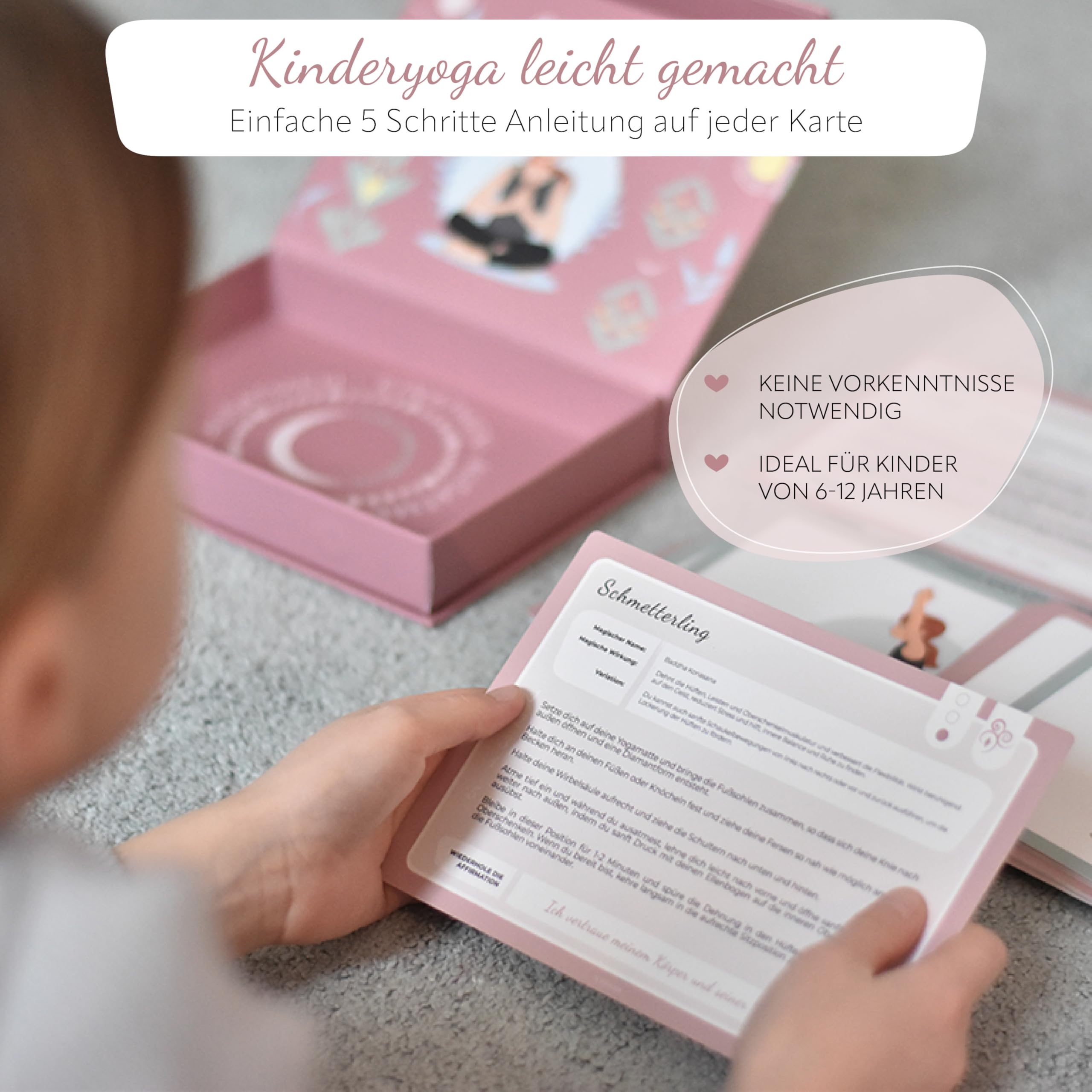 Kinderyoga Bildkarten – 50 hochwertige Yoga Karten für Kinder mit Anleitungen – Fördert Konzentration, Bewegung & Achtsamkeit – Ideal für Zuhause, Schule & Therapie [Pädagogisch Wertvoll]