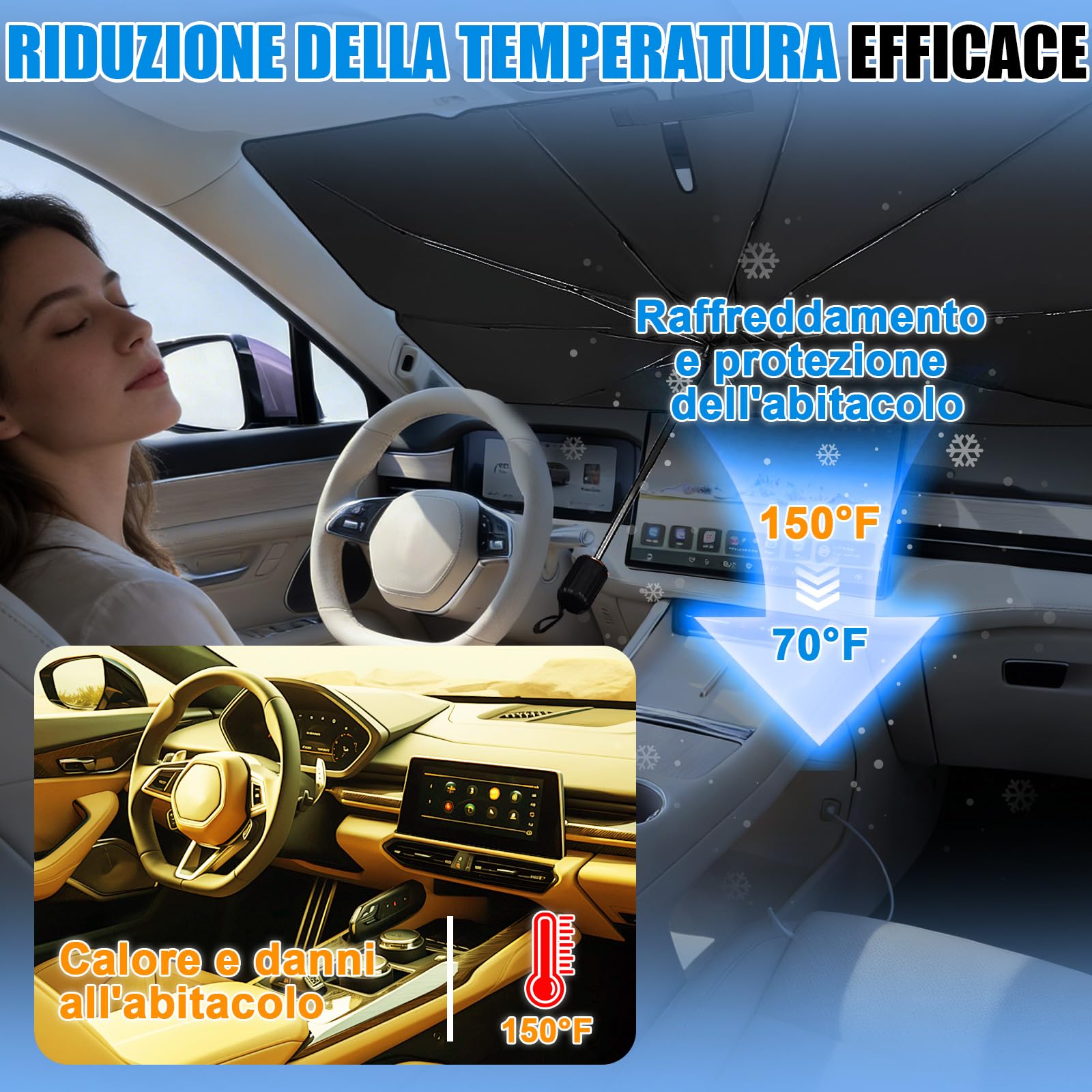 Parasole Auto Parabrezza,2026 Più Recente Parasole Anteriore Pieghevole,Blocca 98,6% Raggi UV,Pieghevole Ombrello Universale per Auto,Protezione UV