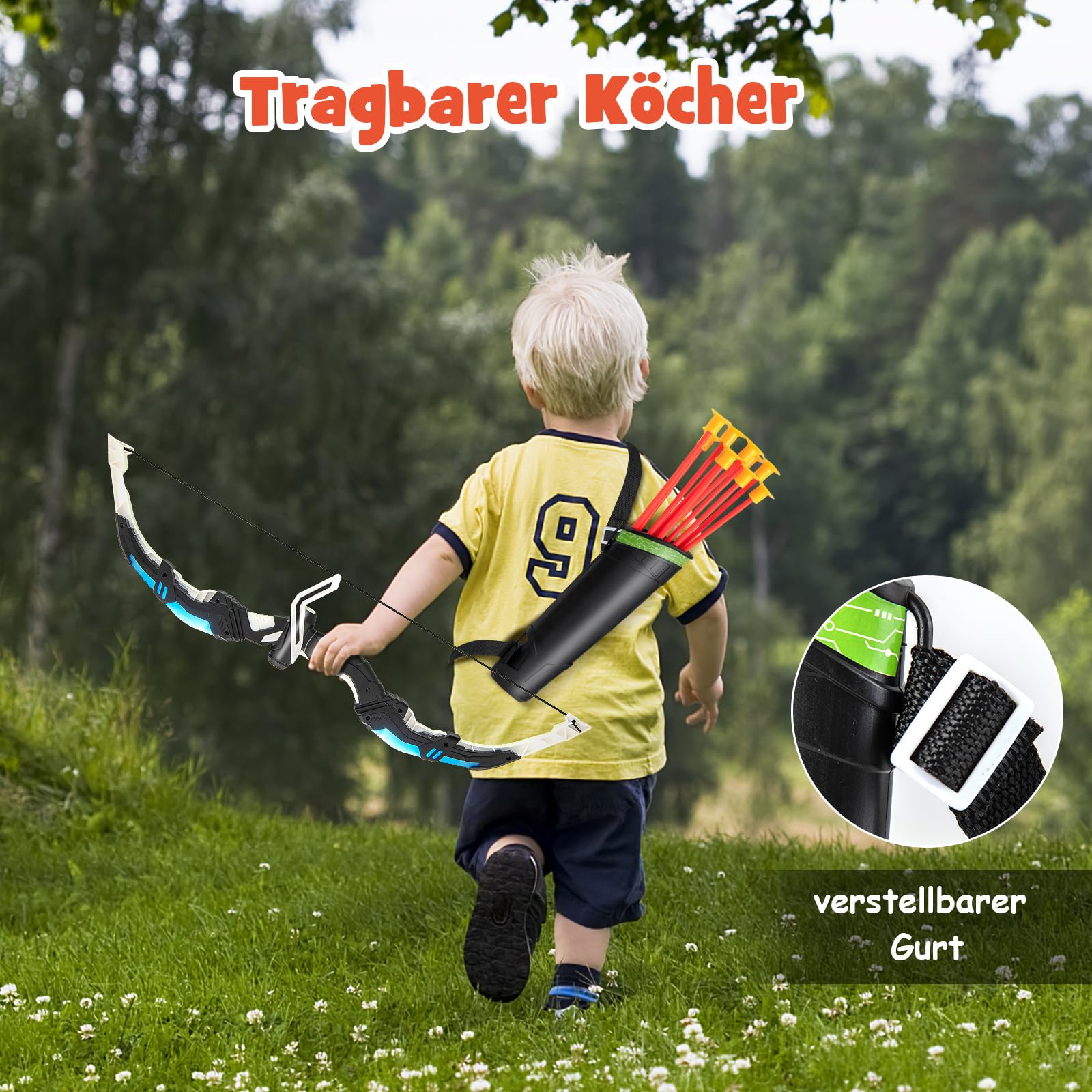 COSTWAY 2 er Set Boden und Pfeil Set, Bogenschießen Set mit LED Lichtbögen, 20 Pfeilen, 2 Köchern & Zielscheibe, 2 in 1 Kinderbogen stehend/hängend für drinnen und draußen für Kinder ab 3 Jahren
