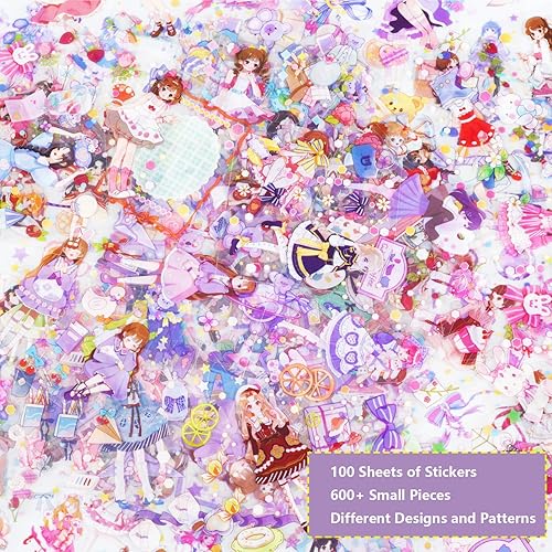 Miniatura 5 de Kawaii - Calcomanías de dibujos animados para diario, 600 unidades, 100 hojas de vinilo en caja, lindas calcomanías transparentes para diario,
